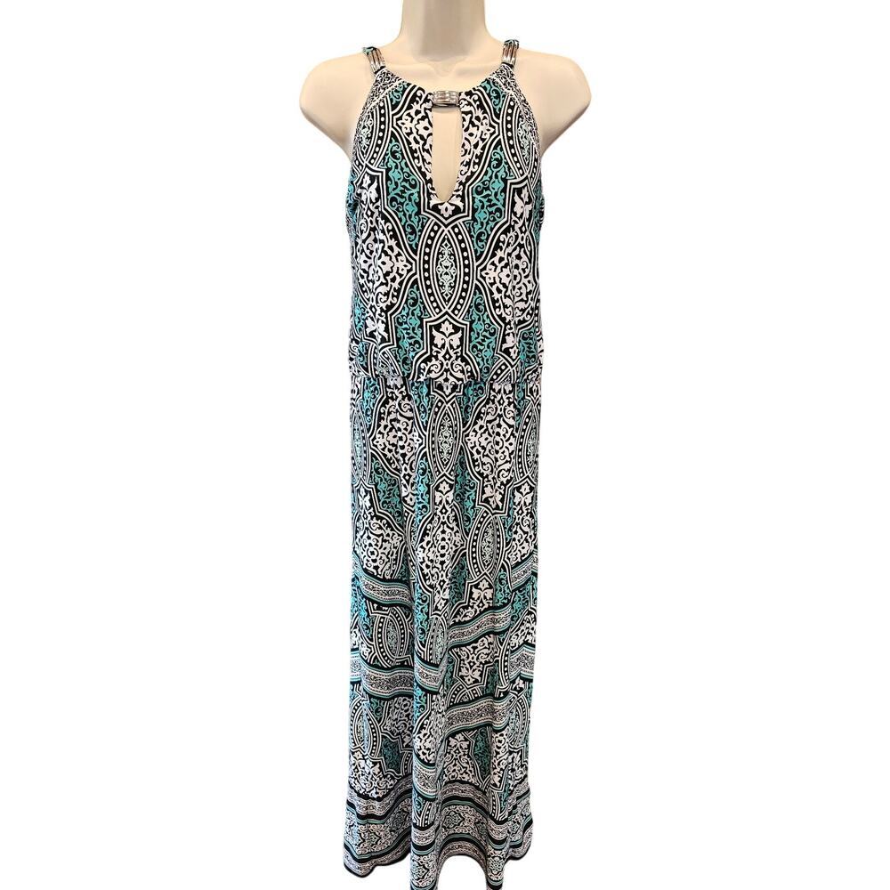 Whbml Maxi Dress geometric Keyhole Sleeveless Green Long jewel embellished Small - Picture 1 of 10